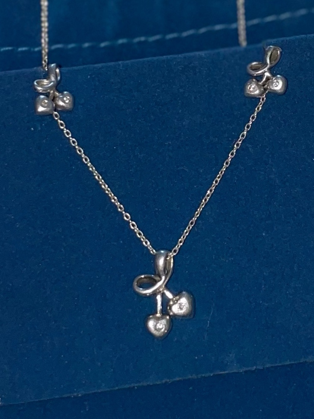 Heart shaped cherries CZ pendant and earring set, sterling silver 925, 16” chain